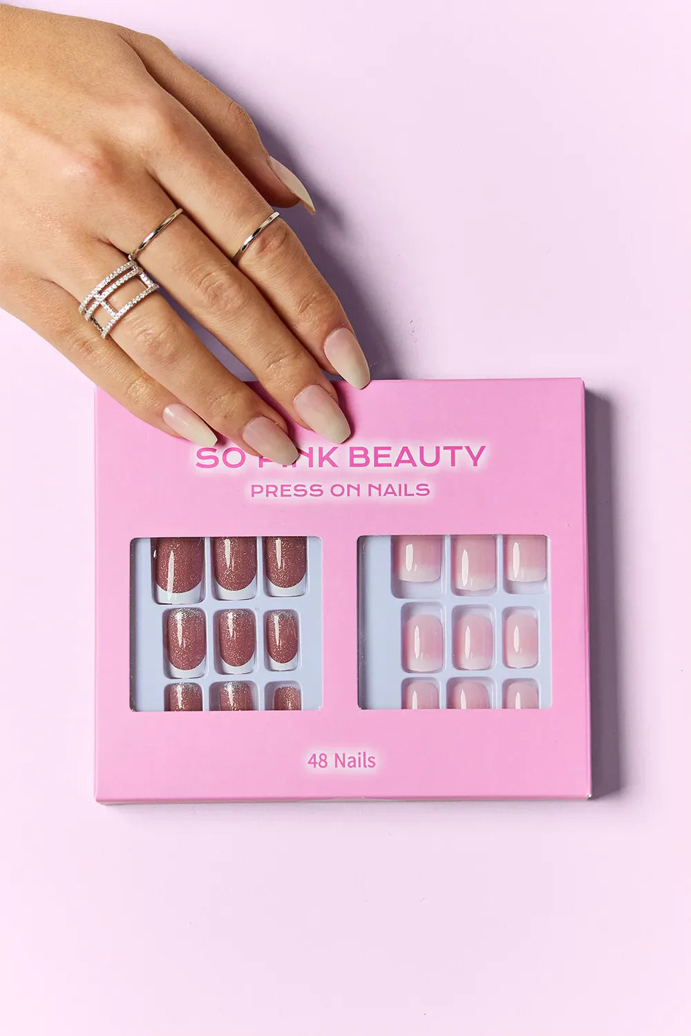 So Pink Beauty Press On Nails two pack with 48-piece set and glue for easy application