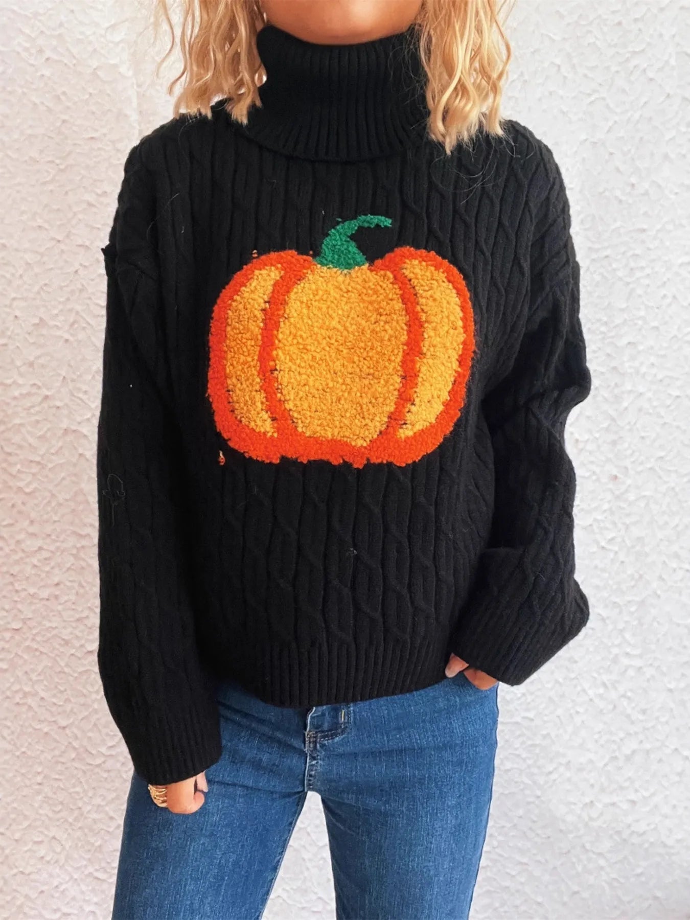 Pumpkin Turtleneck Sweater for Cozy Fall Fashion.