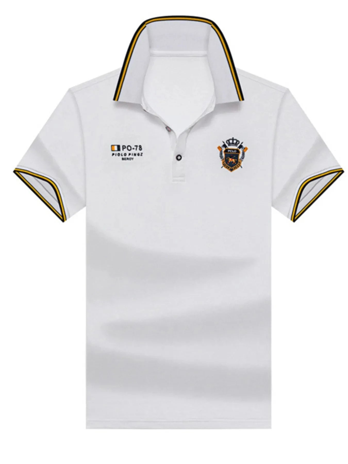 Men's Plus Size Striped Collar  Embroidered Detail Polo
