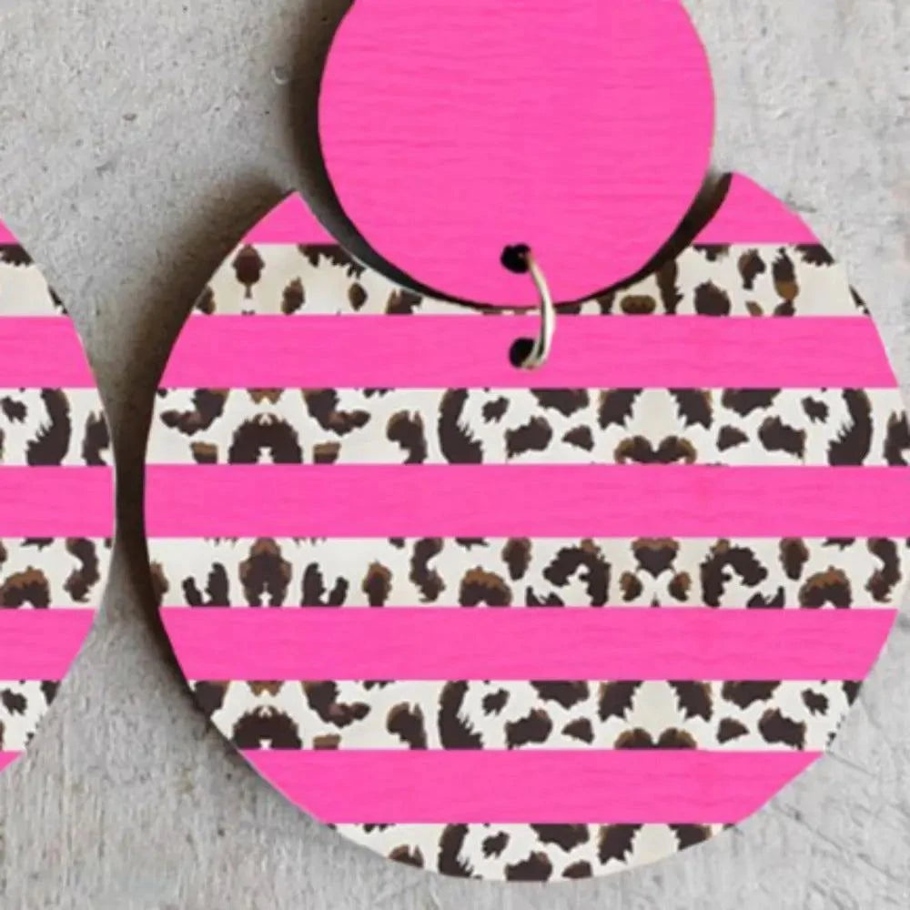 Xylem Leopard Dangle Earrings with pink stripes and leopard print circles