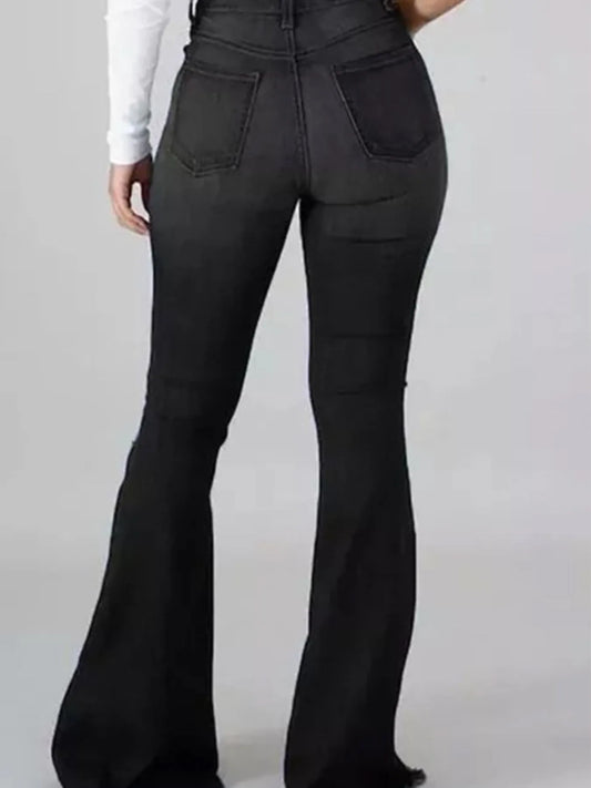 Full Size Plus Size Distressed Flare Jeans with Raw Hem.