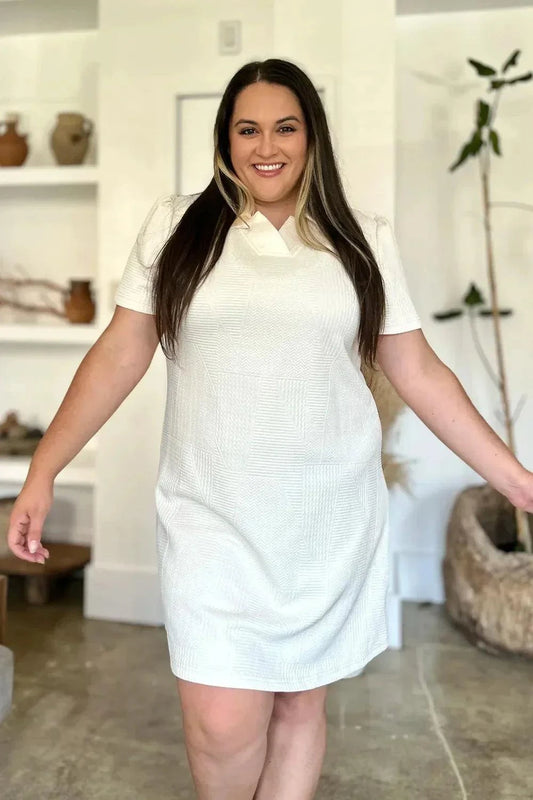 Short Sleeve Texture Dress - Double Take Full Size Fashion - Redemption By Ashley North