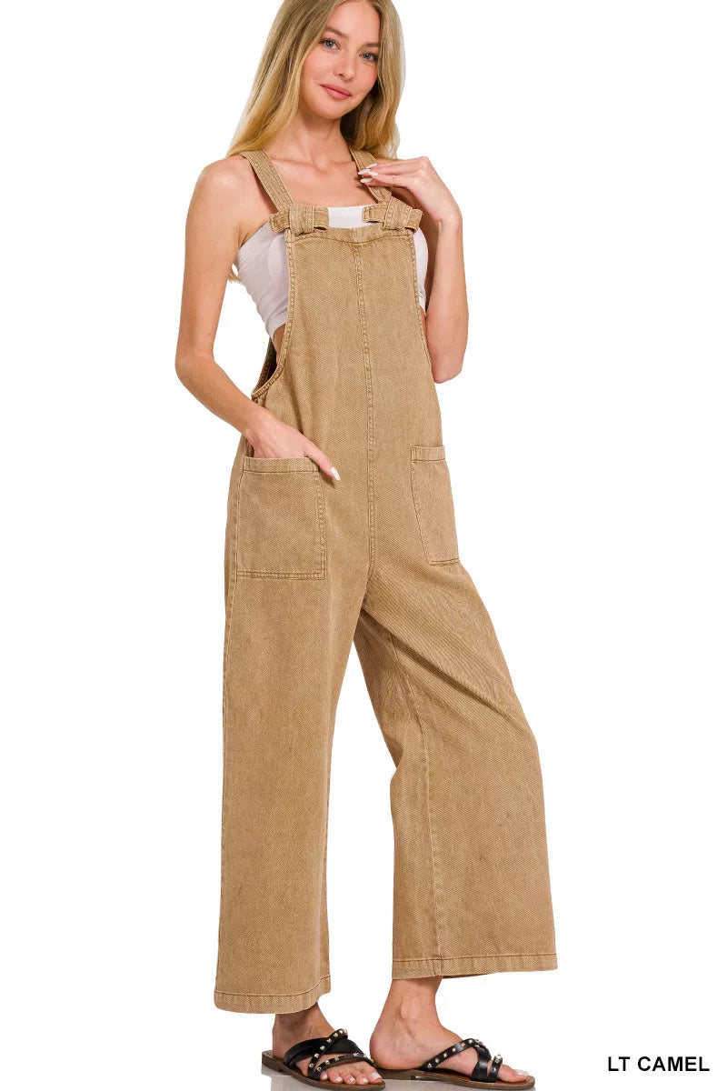 Zenana Washed Knot Strap Pockets Jumpsuit.