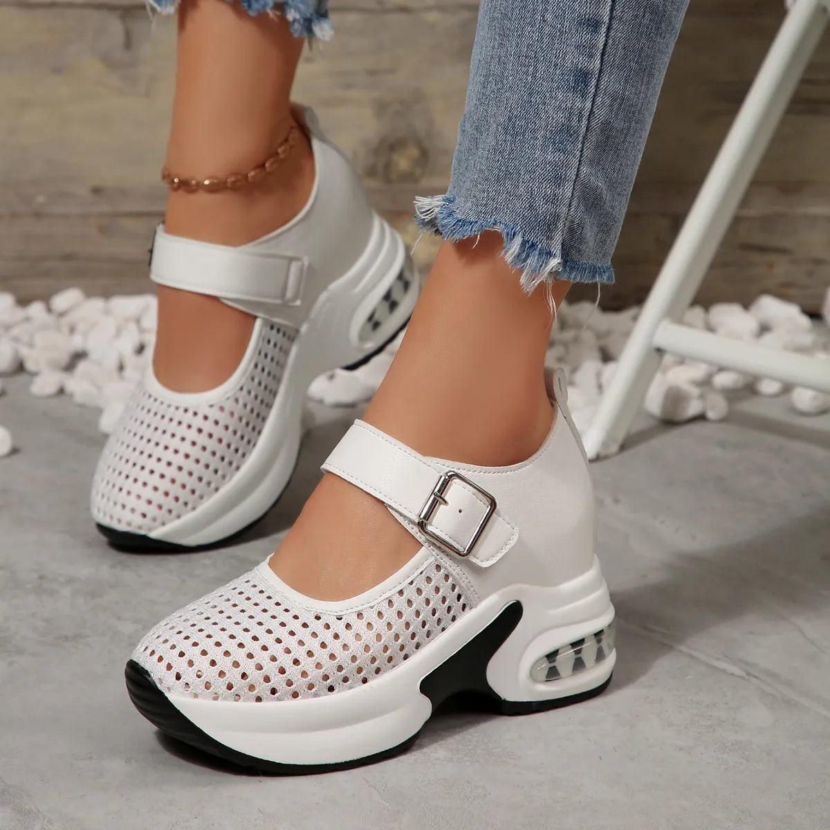 Breathable Mesh Platform Sneakers.