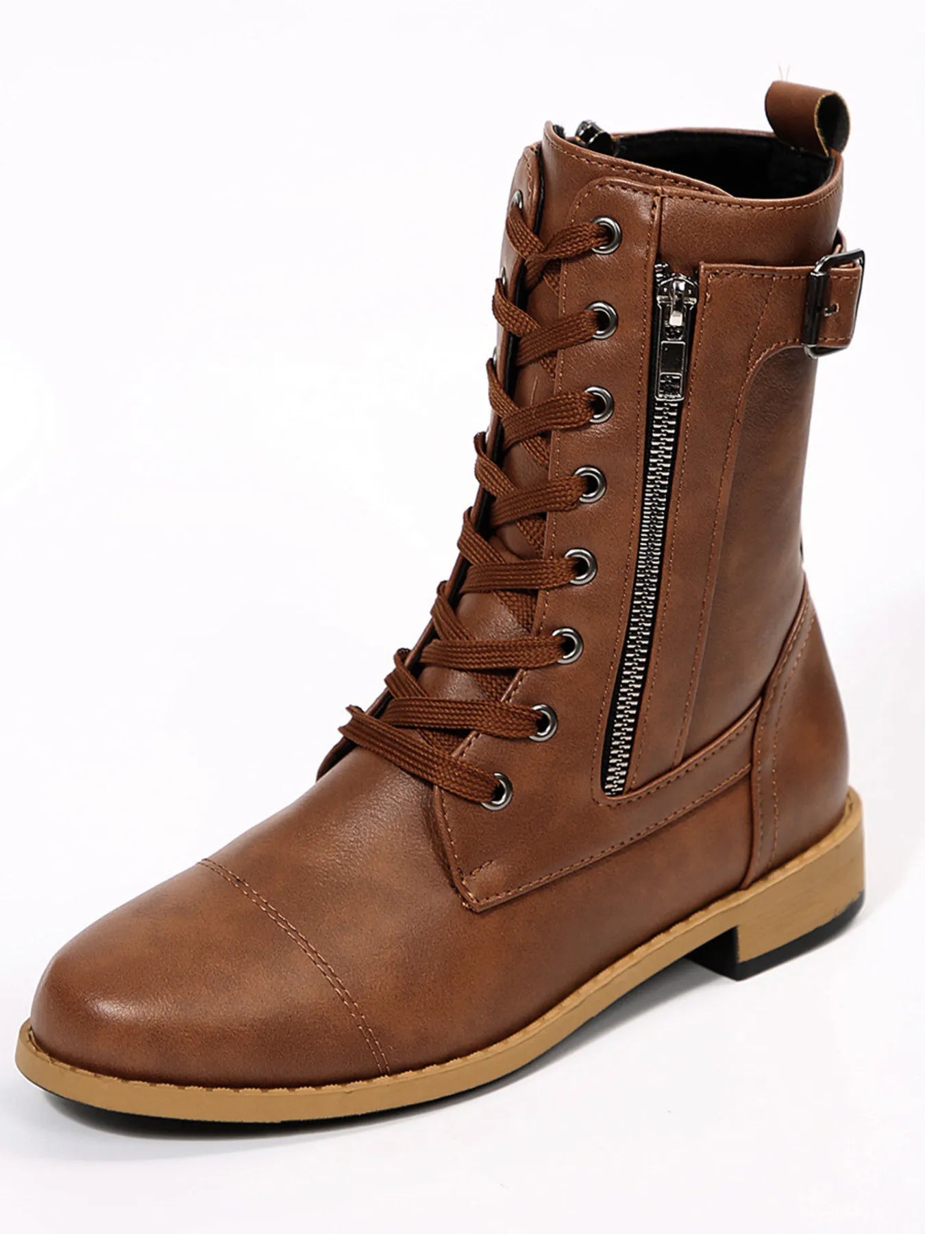 Lace Up Round Toe Boots.