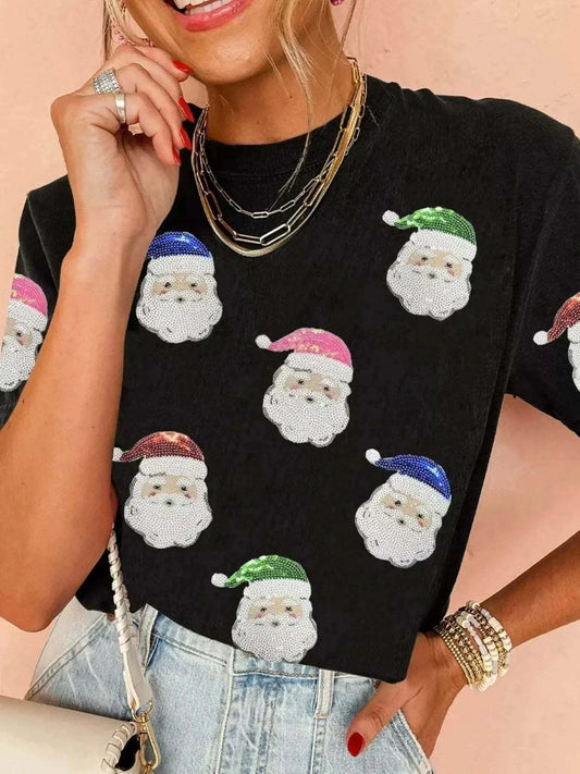 Christmas Santa T Shirt with Sequin Short SleevesStylish Christmas Santa T Shirt – Embrace the Holiday Spirit!Spread holiday cheer with our exquisite Christmas Santa T Shirt featuring delightful sequin short sleeveRedemption By Ashley Northsanta shirt