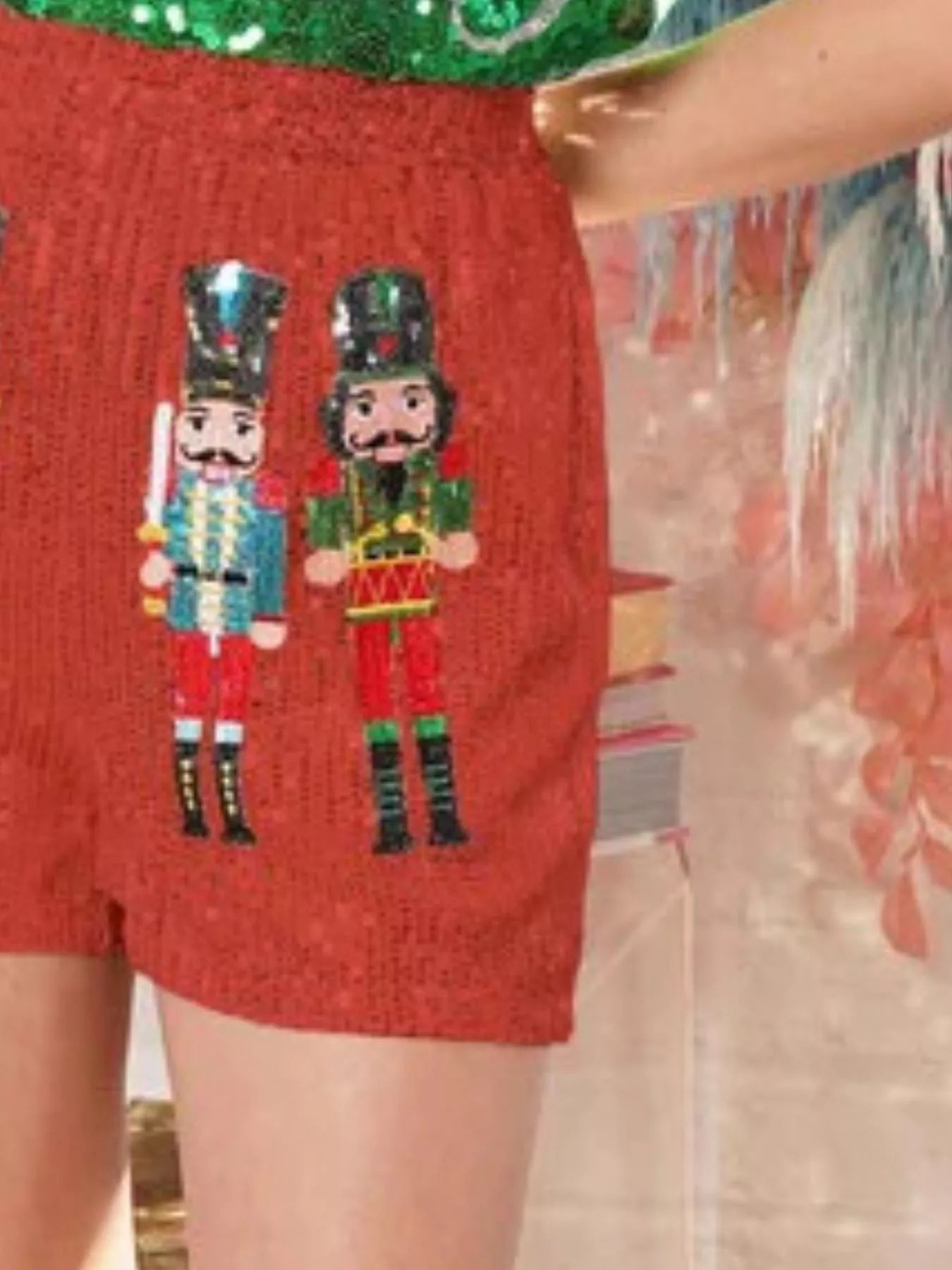 Christmas Sequined Nutcracker Shorts.