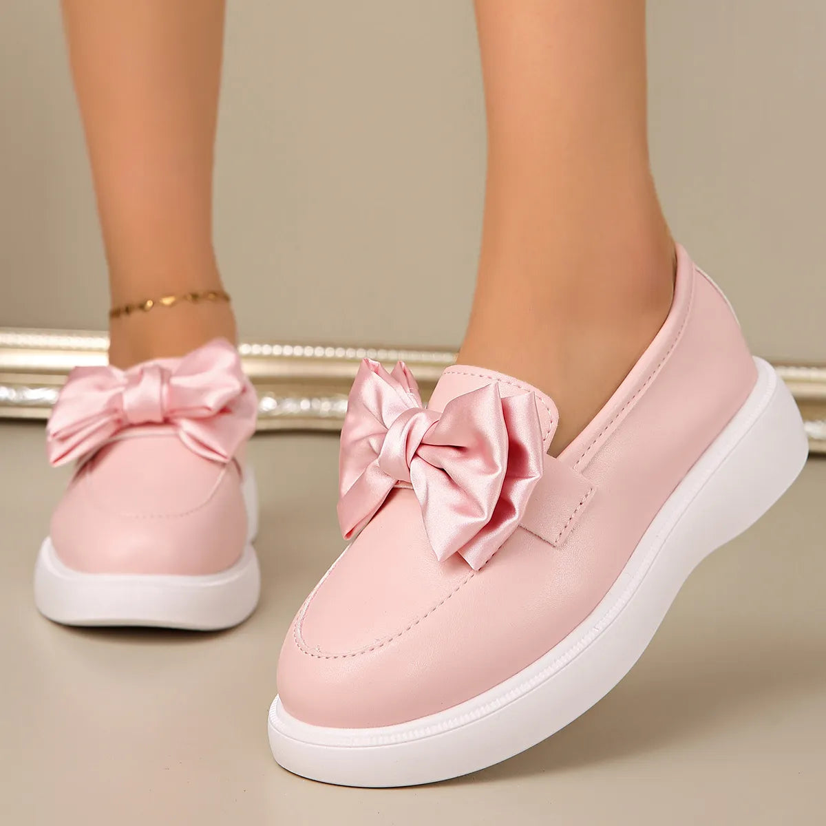 Bow Detail Platform Loafers.