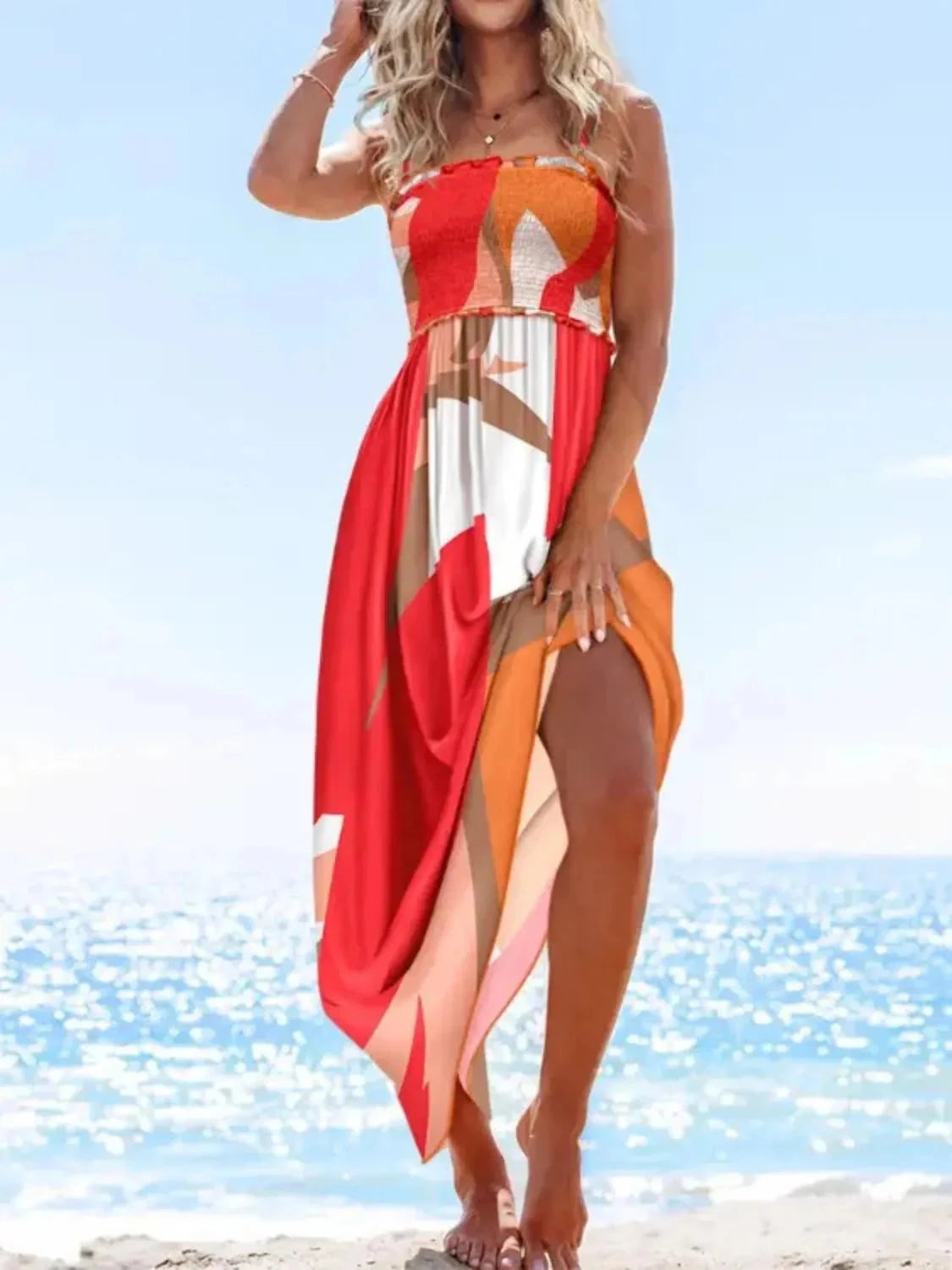 Printed Maxi Cami Dress with Smocked Detail.