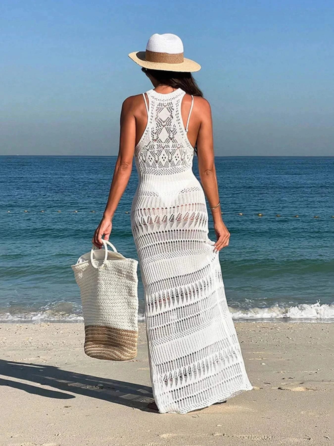 Crochet Maxi Dress Sleeveless Split Cover-Up for Effortless Style.