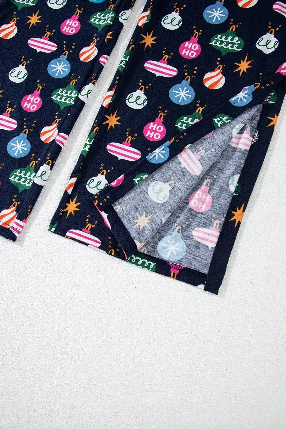 Christmas Lights Print Collared Neck Top and Pants SetFeatures: Basic style
Number of pieces: One-piece
Stretch: Slightly stretchy
Material composition: 95% polyester, 5% elastane
Care instructions: Machine wash cold. TRedemption By Ashley NorthChristmas Lights Print