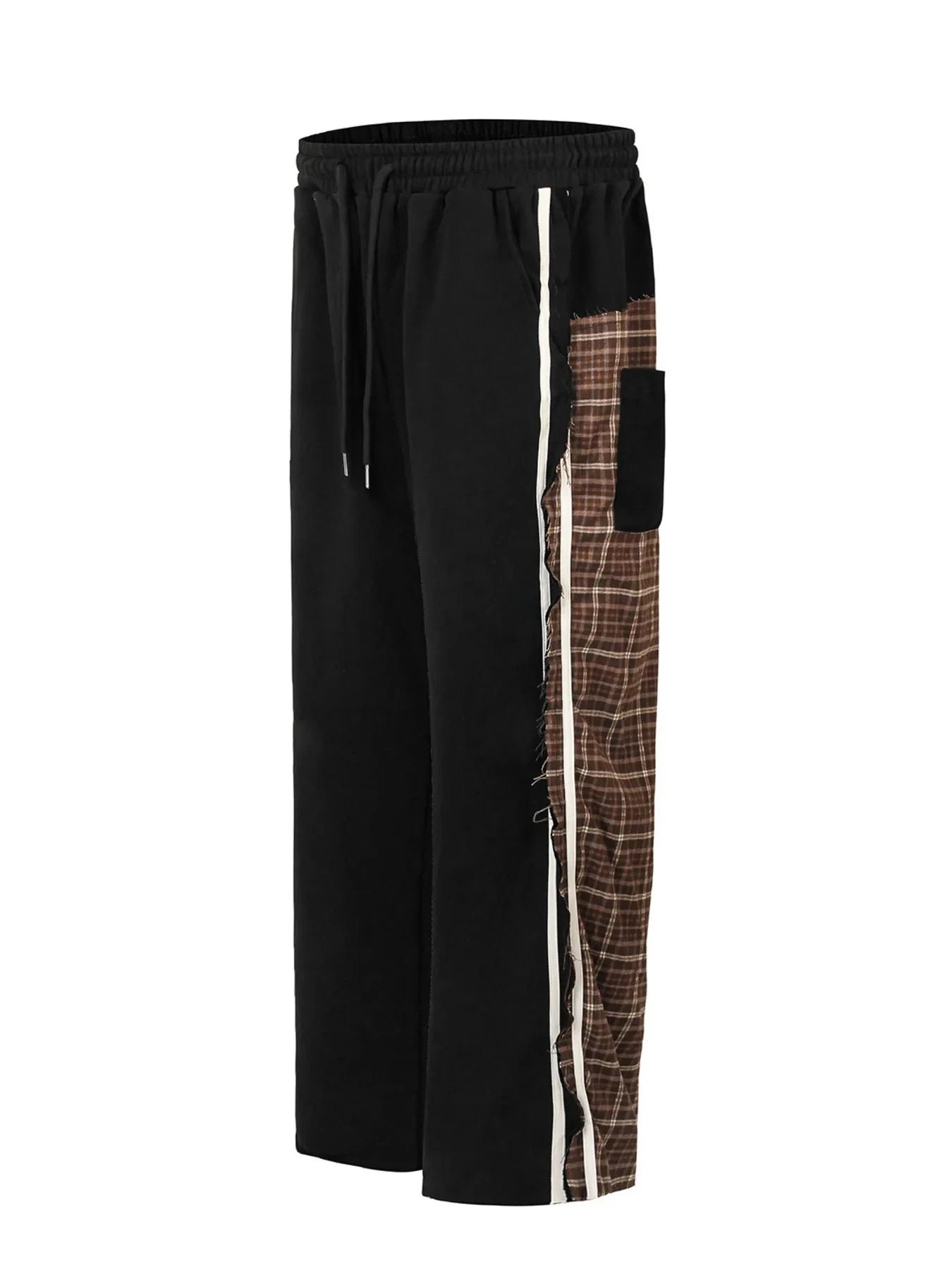 Men's Drawstring Patchwork Plaid Wide Leg Pants