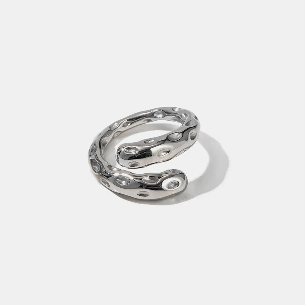 Titanium steel gold-plated bypass ring with textured design and polished finish