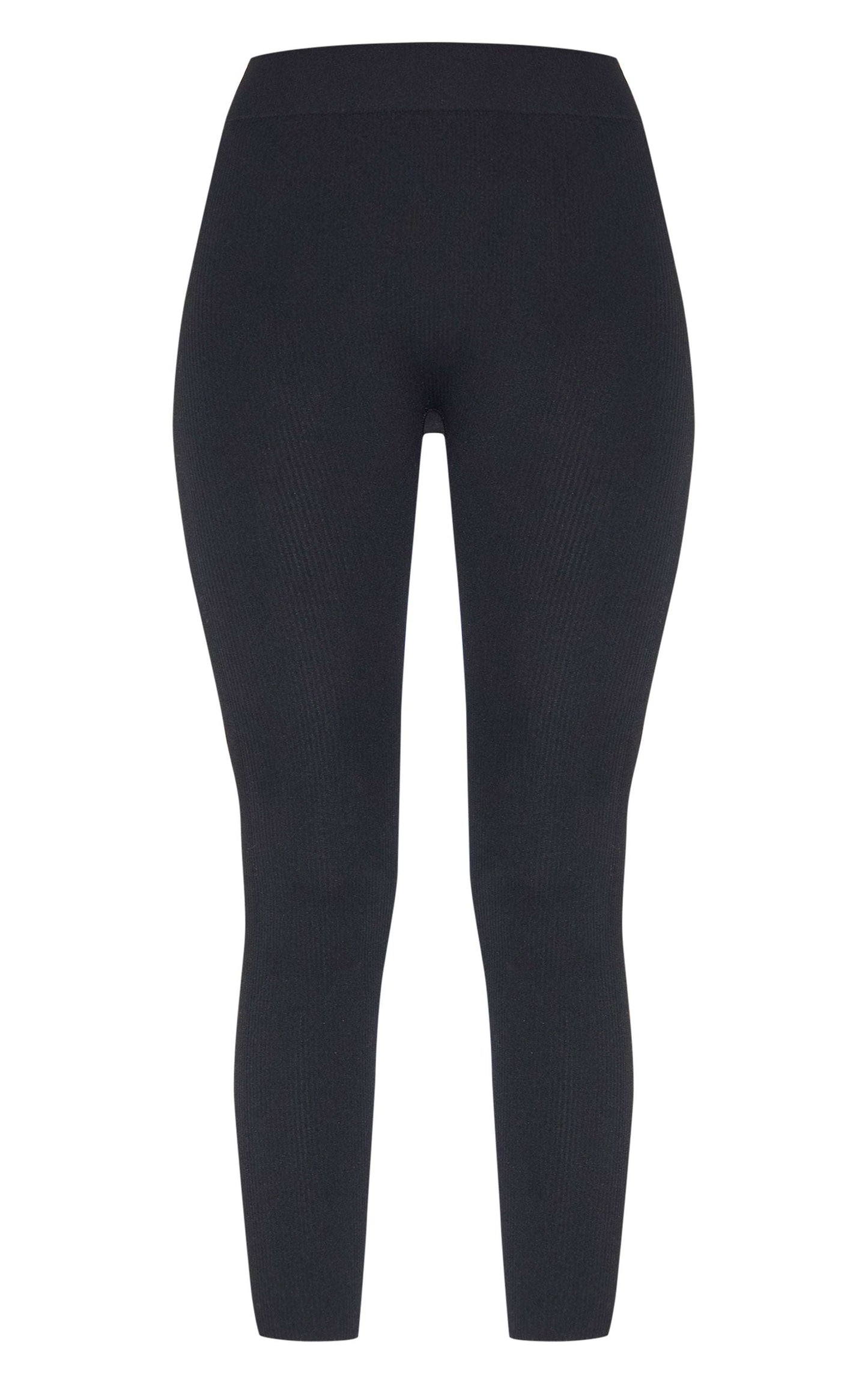 Black structured contour ribbed leggings with sculpting knit for day wear