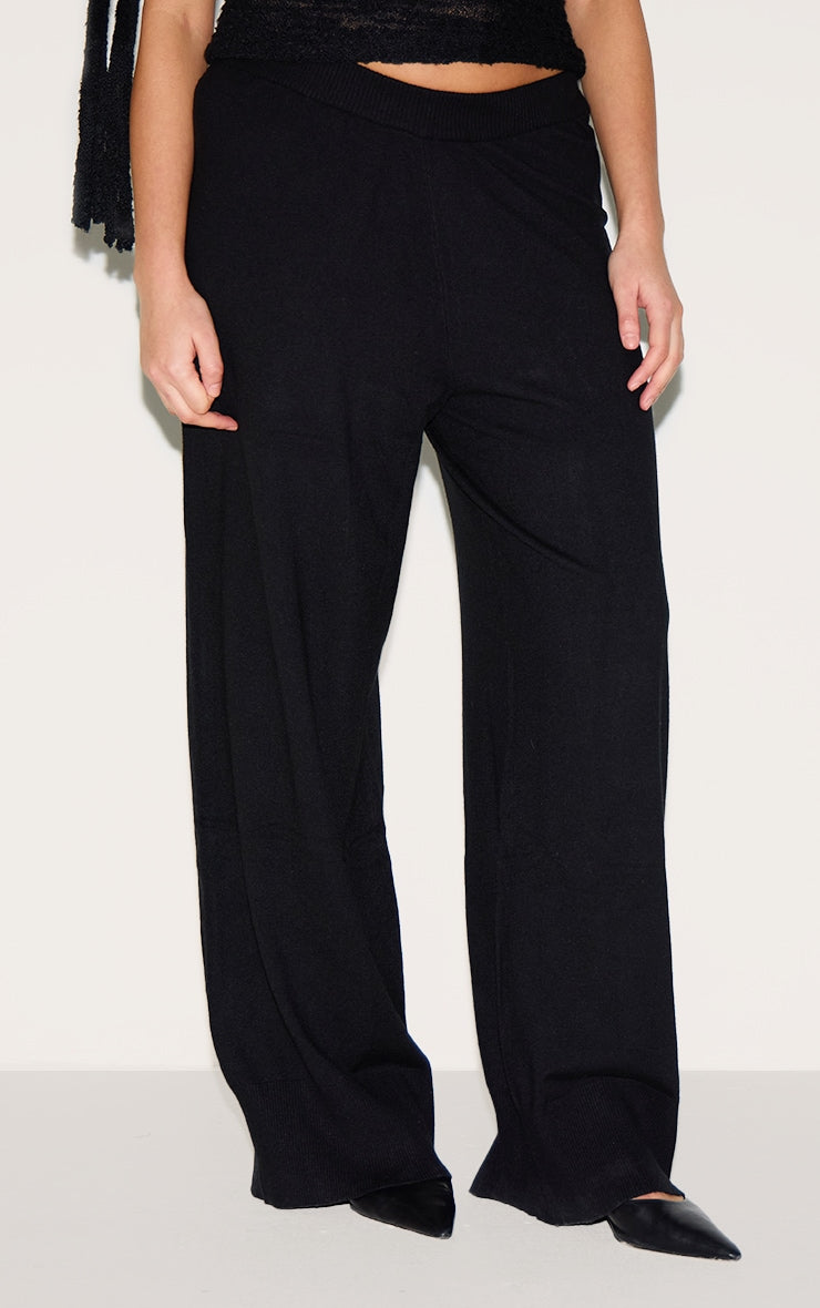 Plus Black Basic Knit Wide Leg Trousers.