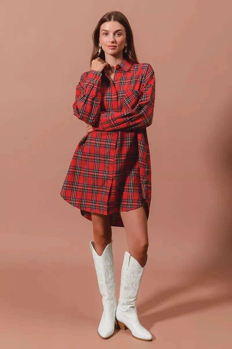 SO ME Christmas Checker Plaid Button Up Shirt DressThis Red Plaid Oversized Shirt Dress is a stylish and comfortable choice for any occasion. Made from a soft and breathable fabric, this dress features a classic plaiChristmas Checker Plaid
