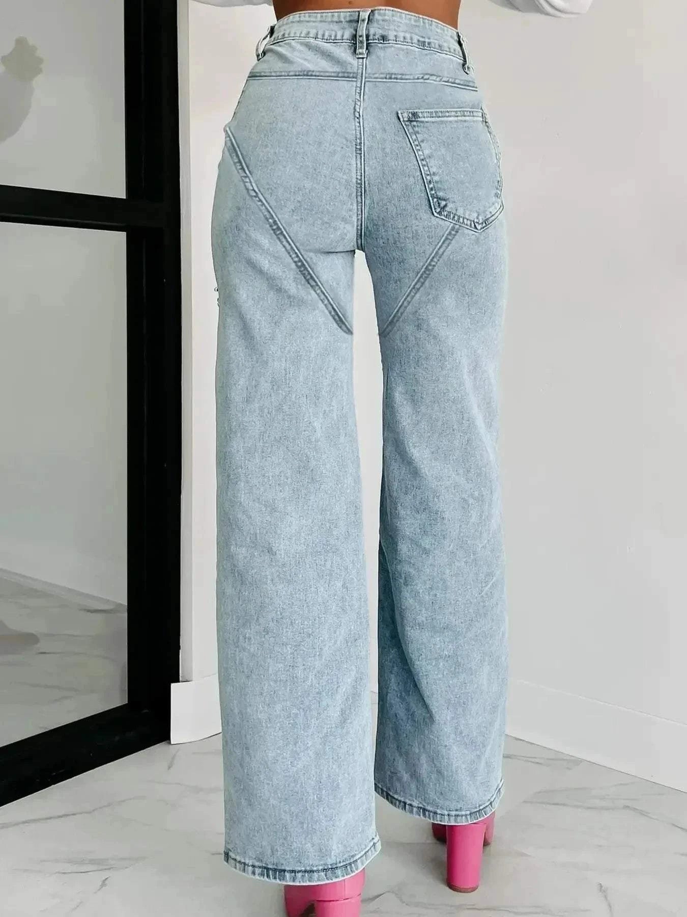 High Waist Wide Leg Jeans with Cut-Out Design.
