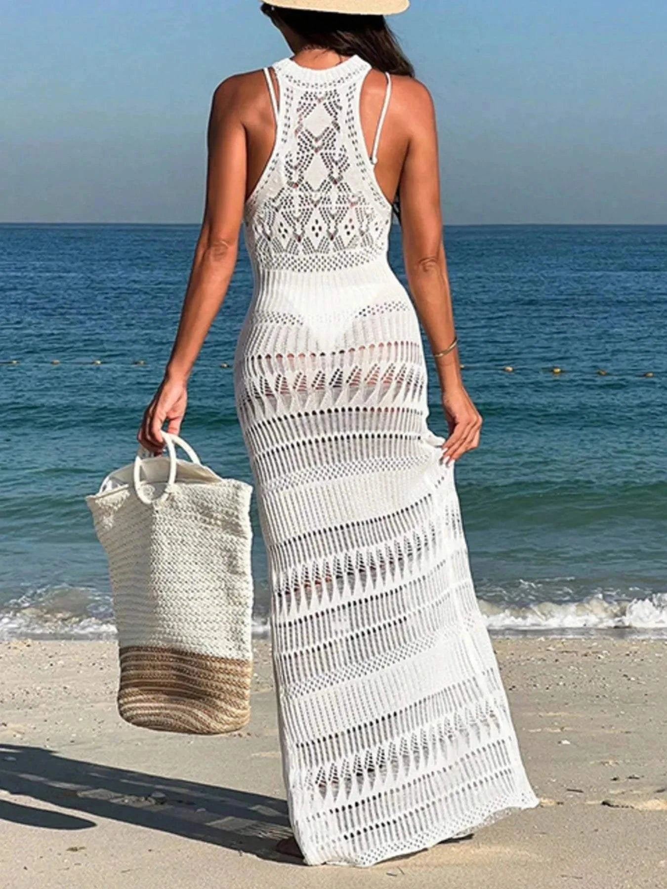 Crochet Maxi Dress Sleeveless Split Cover-Up for Effortless Style.