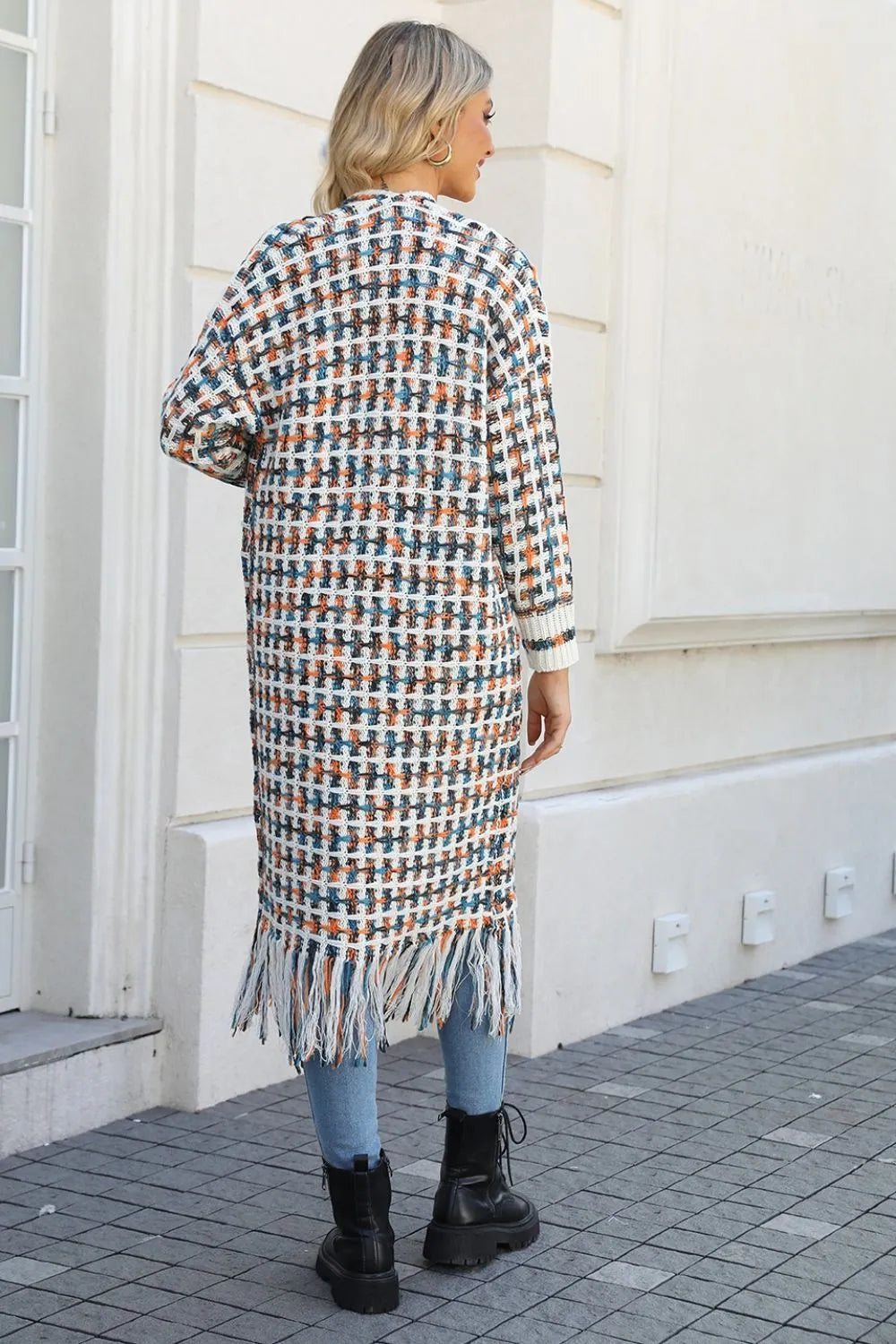 Angel Wings Full Size Multicolored Open Front Fringe Hem Cardigan.