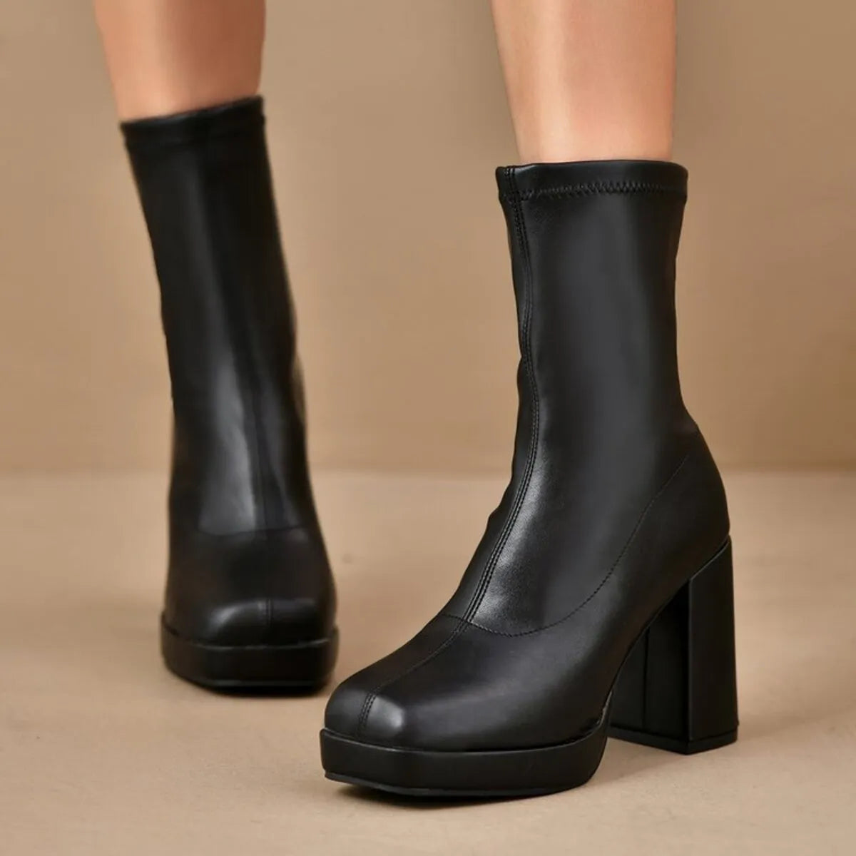 Round Toe Block Heels Boots.