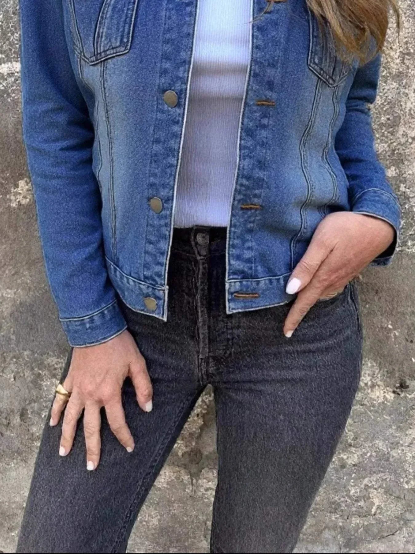 Full Size Button Front Long Sleeve Denim Jacket Plus Size.