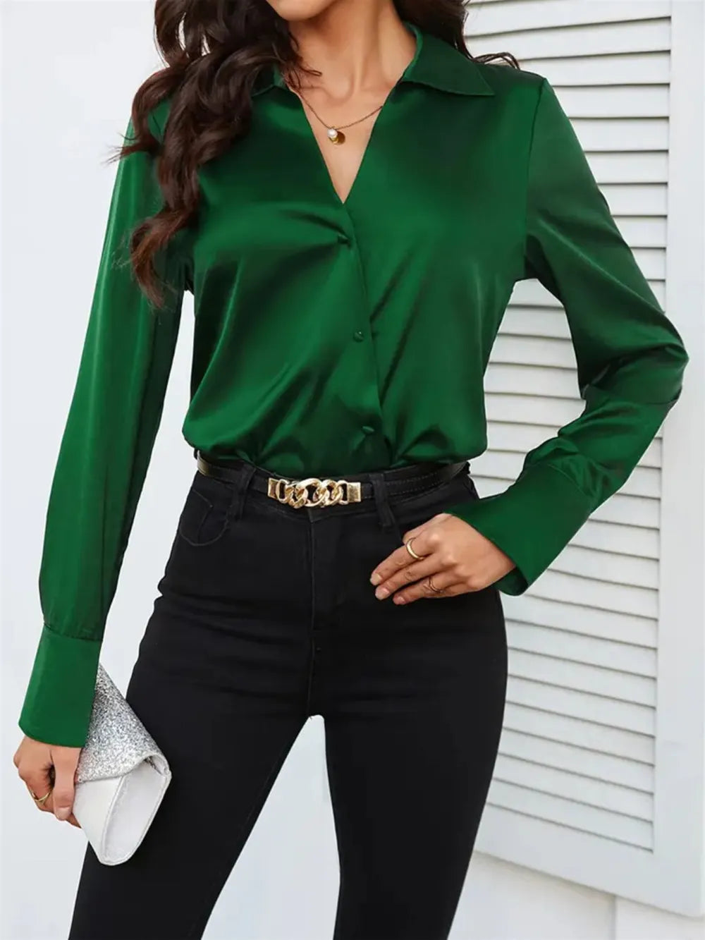 Button Up Collared Neck Long Sleeve Shirt.