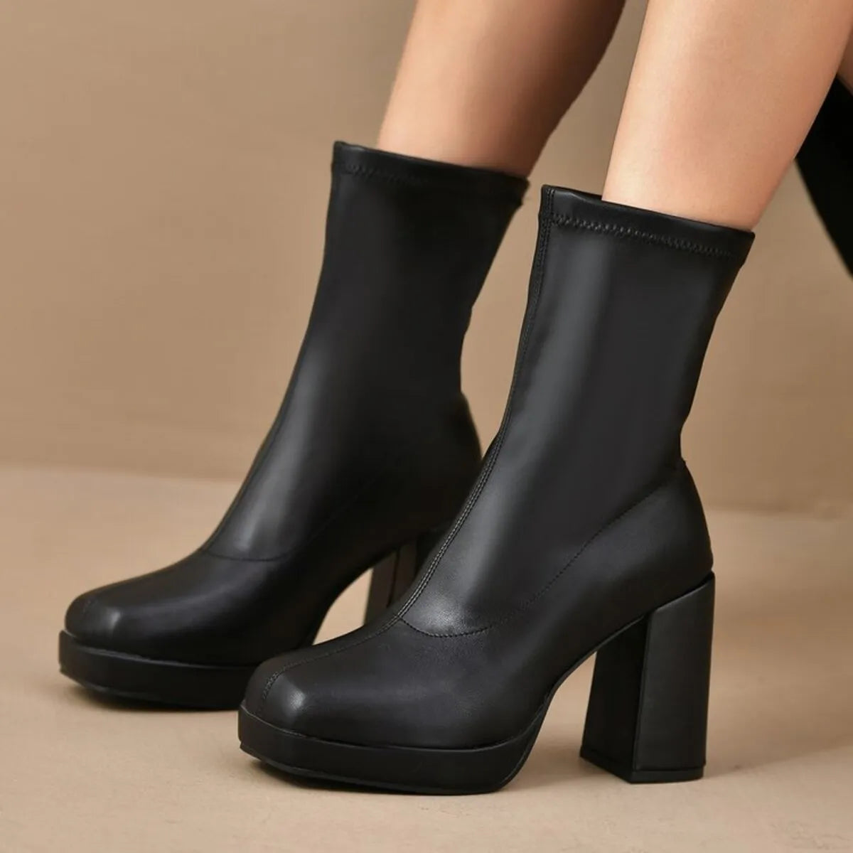 Round Toe Block Heels Boots.