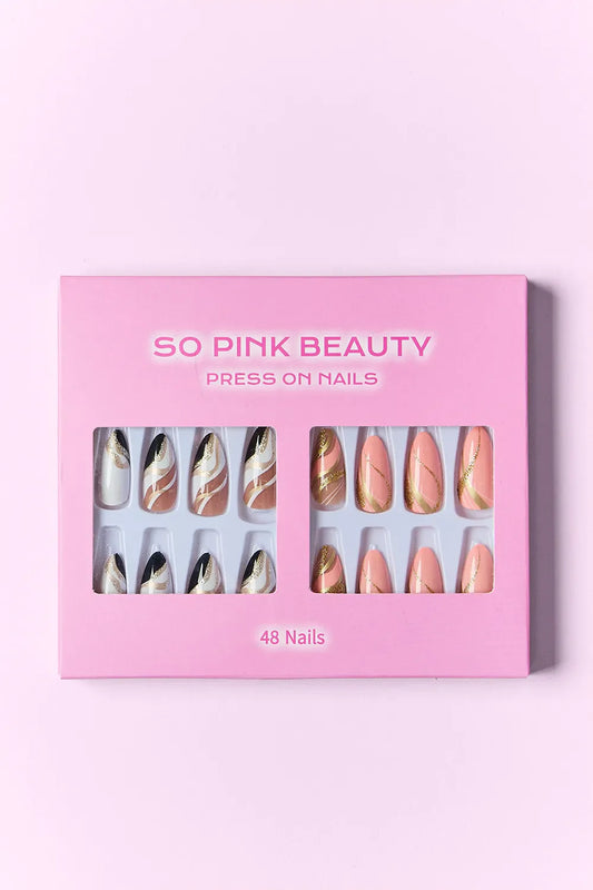 So Pink Beauty Press On Nails 48-piece set with two stylish designs in pink box