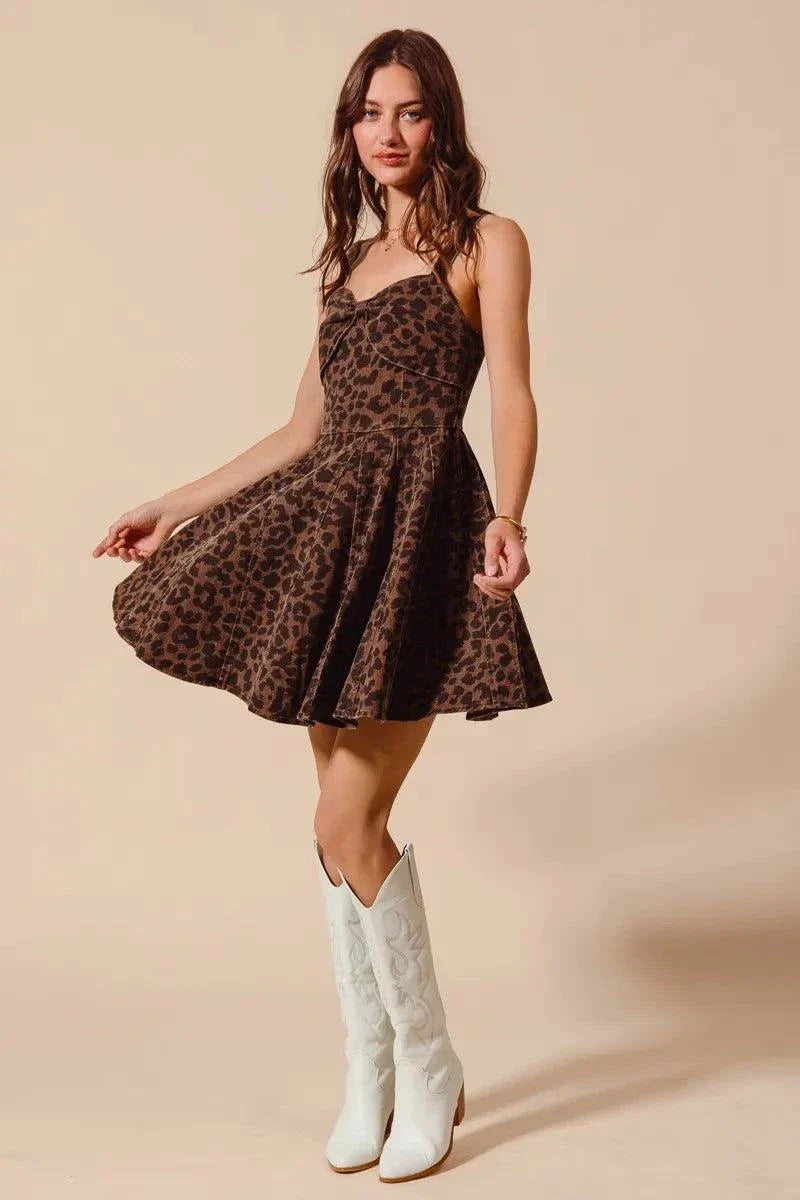 SO ME Mineral Washed Leopard Flare Cami Dress.
