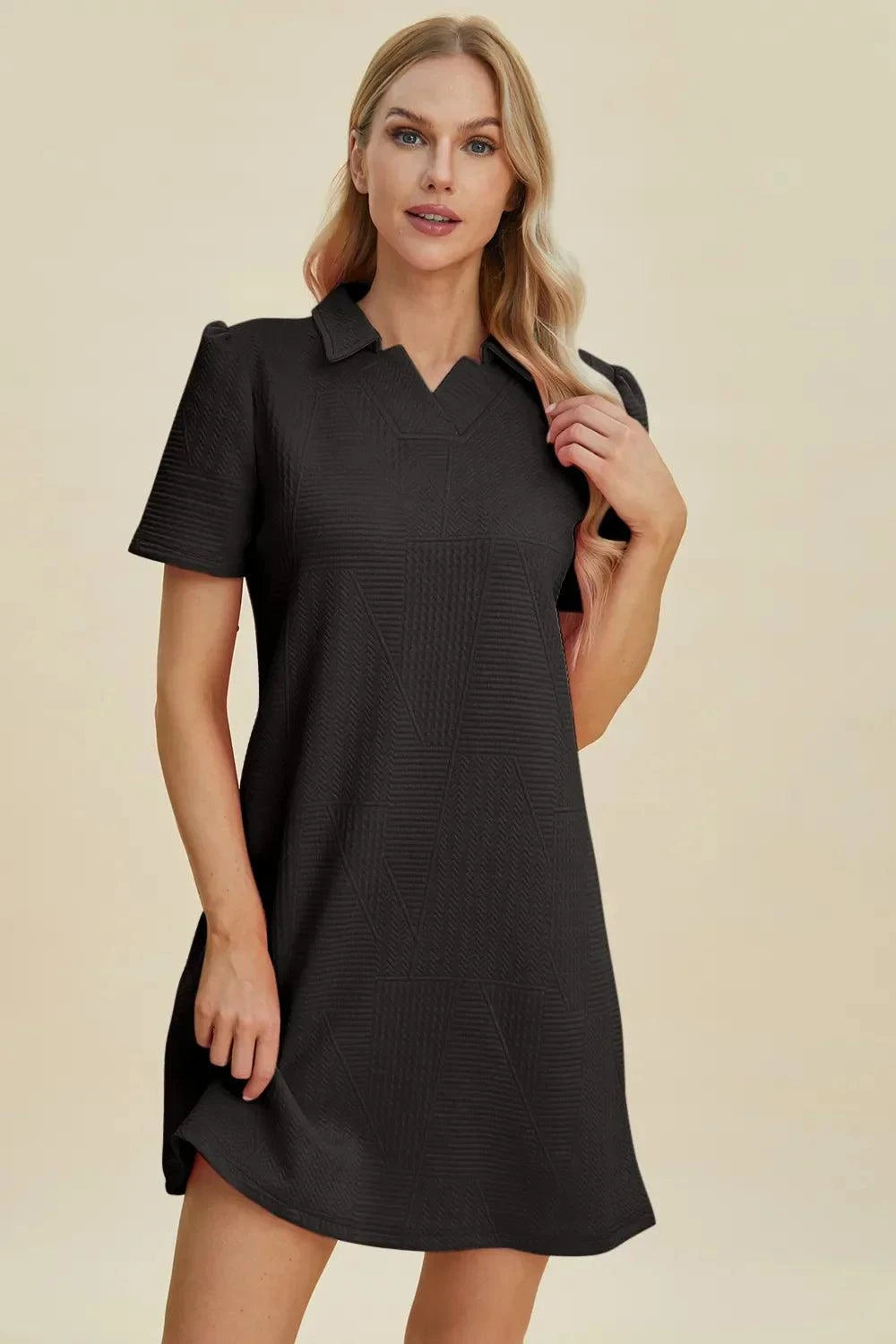 Short Sleeve Texture Dress - Double Take Full Size Fashion -