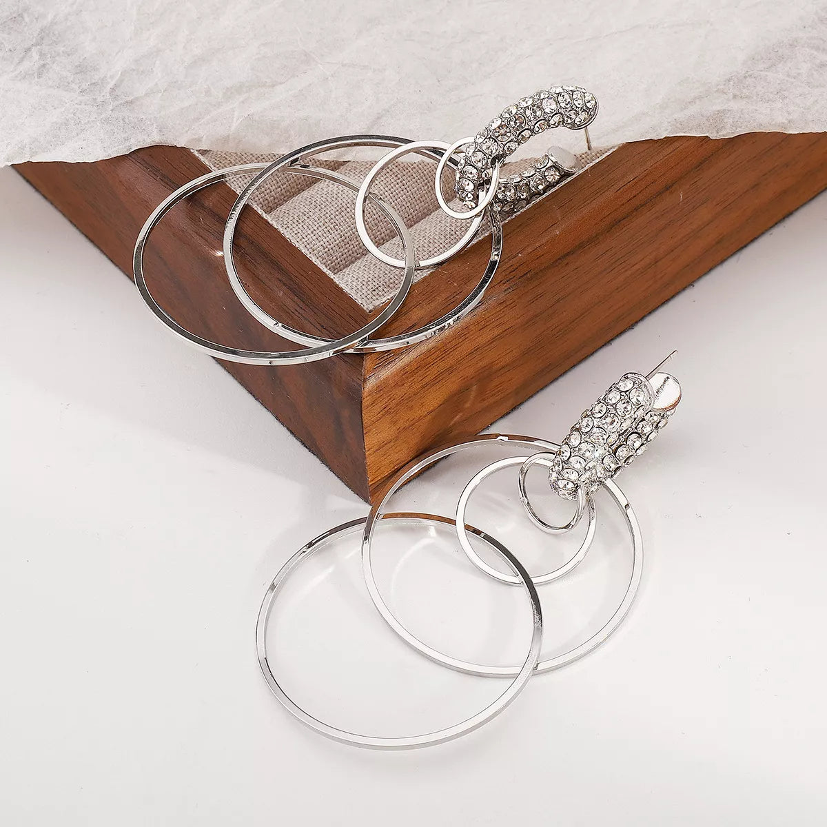 18K gold-plated rhinestone hoop dangle earrings with multiple hoops, 3 inches long, elegant jewelry accessory