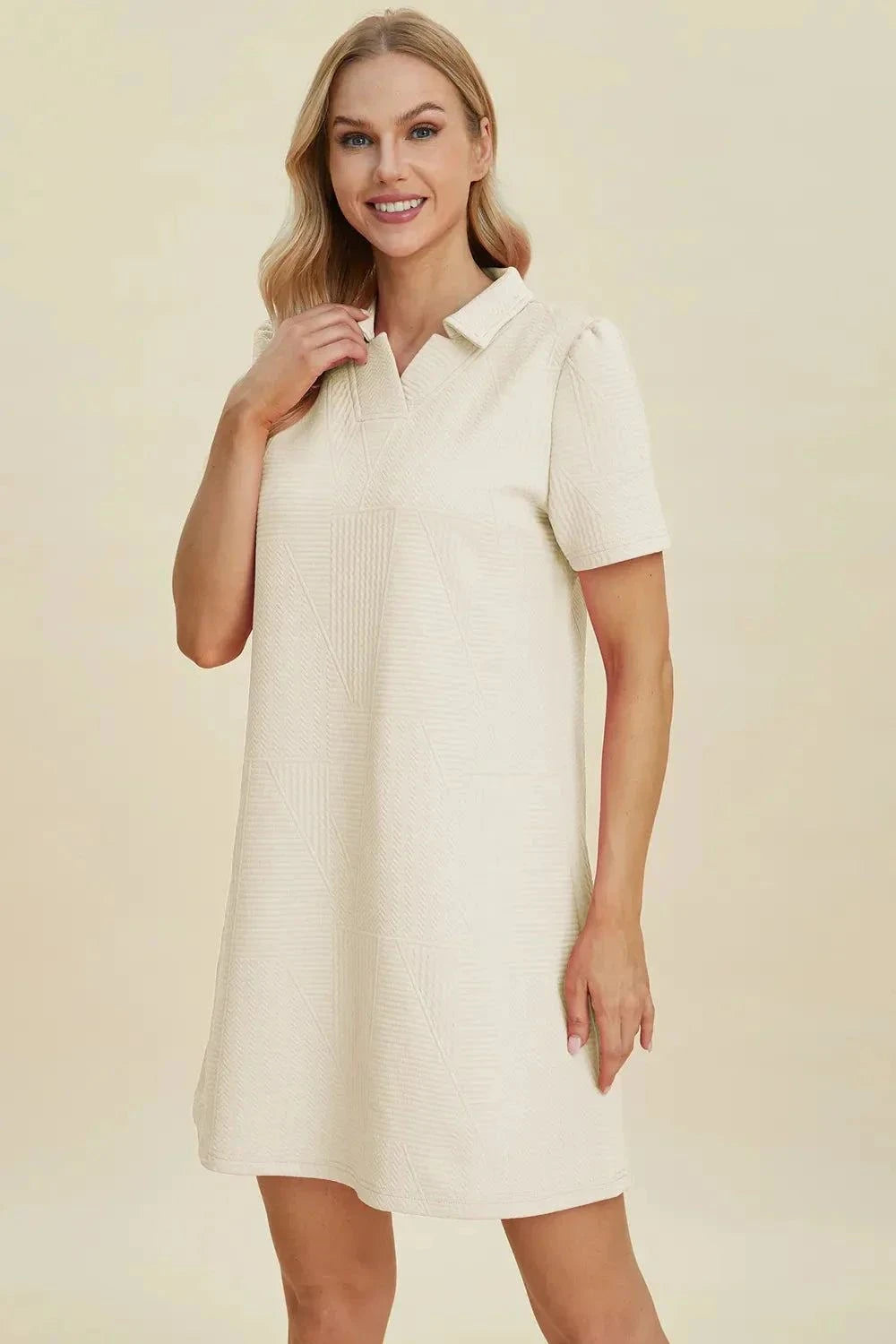 Short Sleeve Texture Dress - Double Take Full Size Fashion.