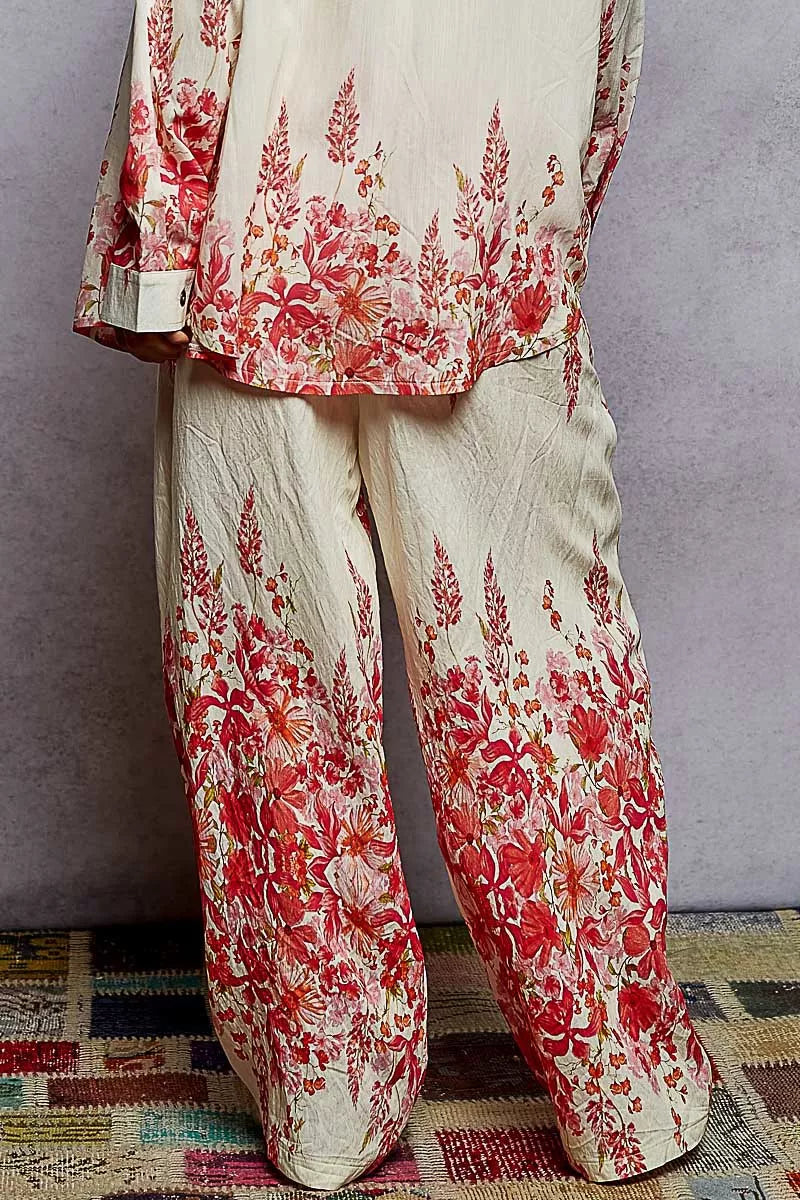 POL Floral Printed Woven Wide Leg Drawstring Pants.