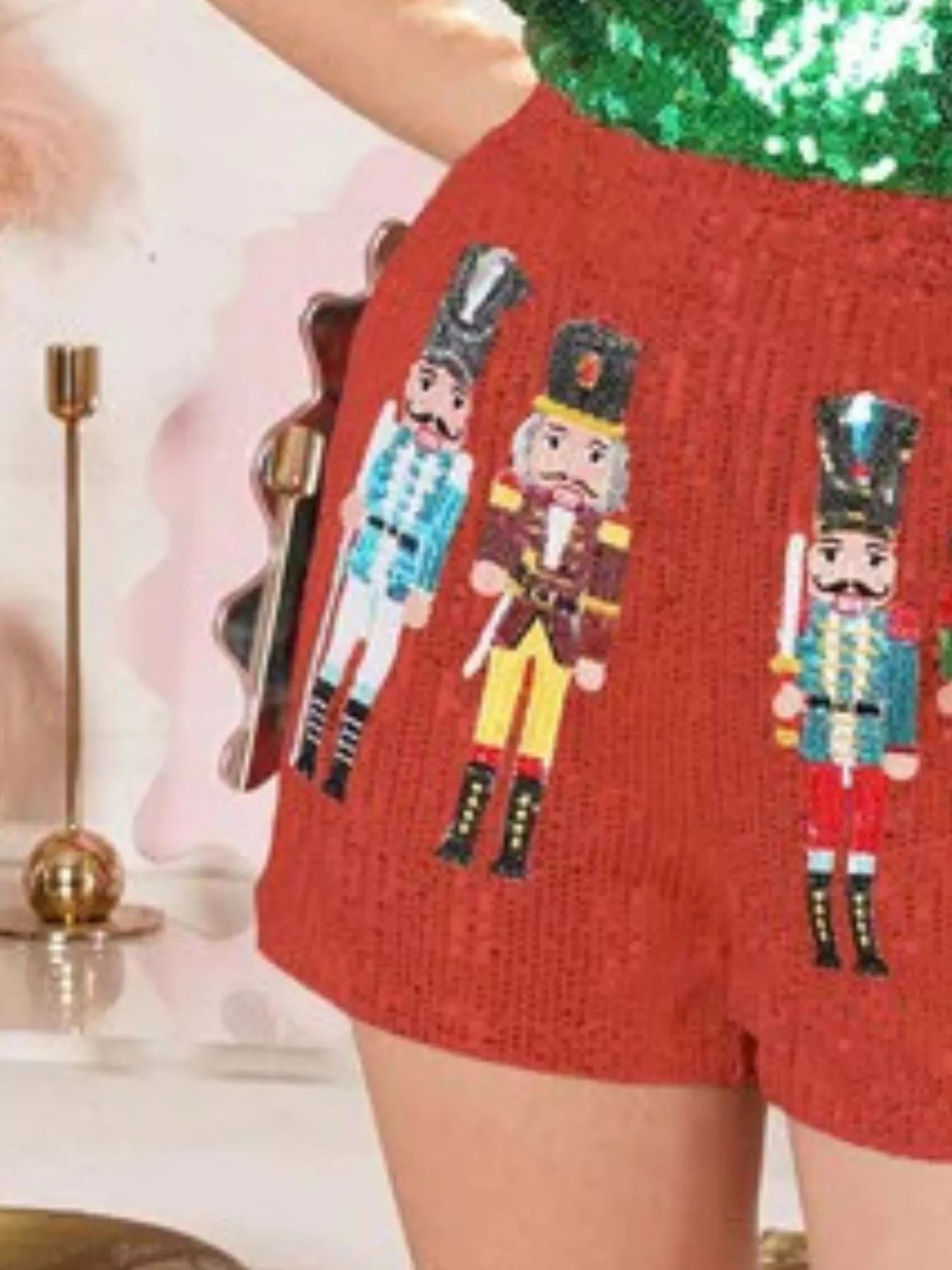 Christmas Sequined Nutcracker Shorts.