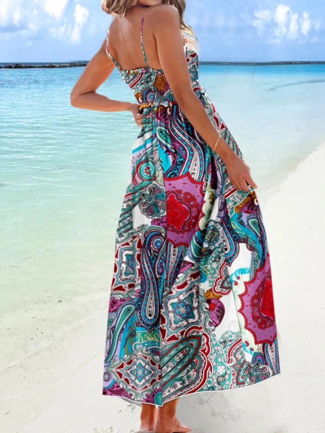 Printed Maxi Cami Dress with Smocked Detail.