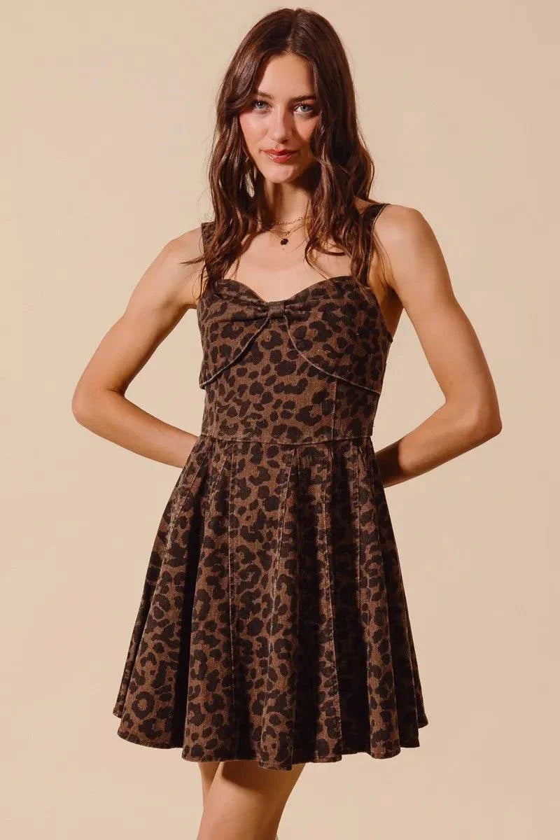 SO ME Mineral Washed Leopard Flare Cami Dress.