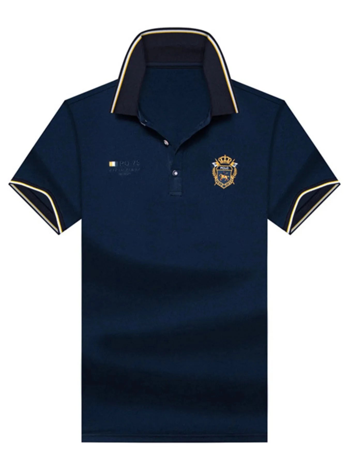 Men's Plus Size Striped Collar  Embroidered Detail Polo