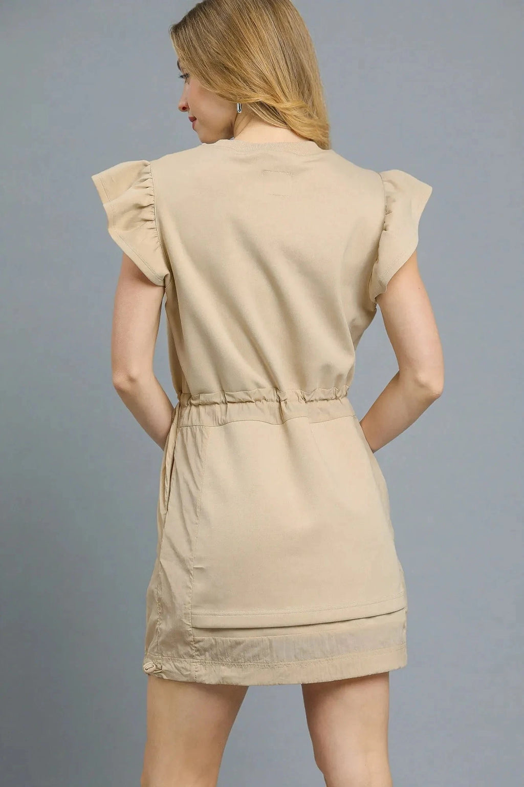 Umgee Ruffle Sleeve Mini Dress - Luxeknit Drawstring Mini Dress.