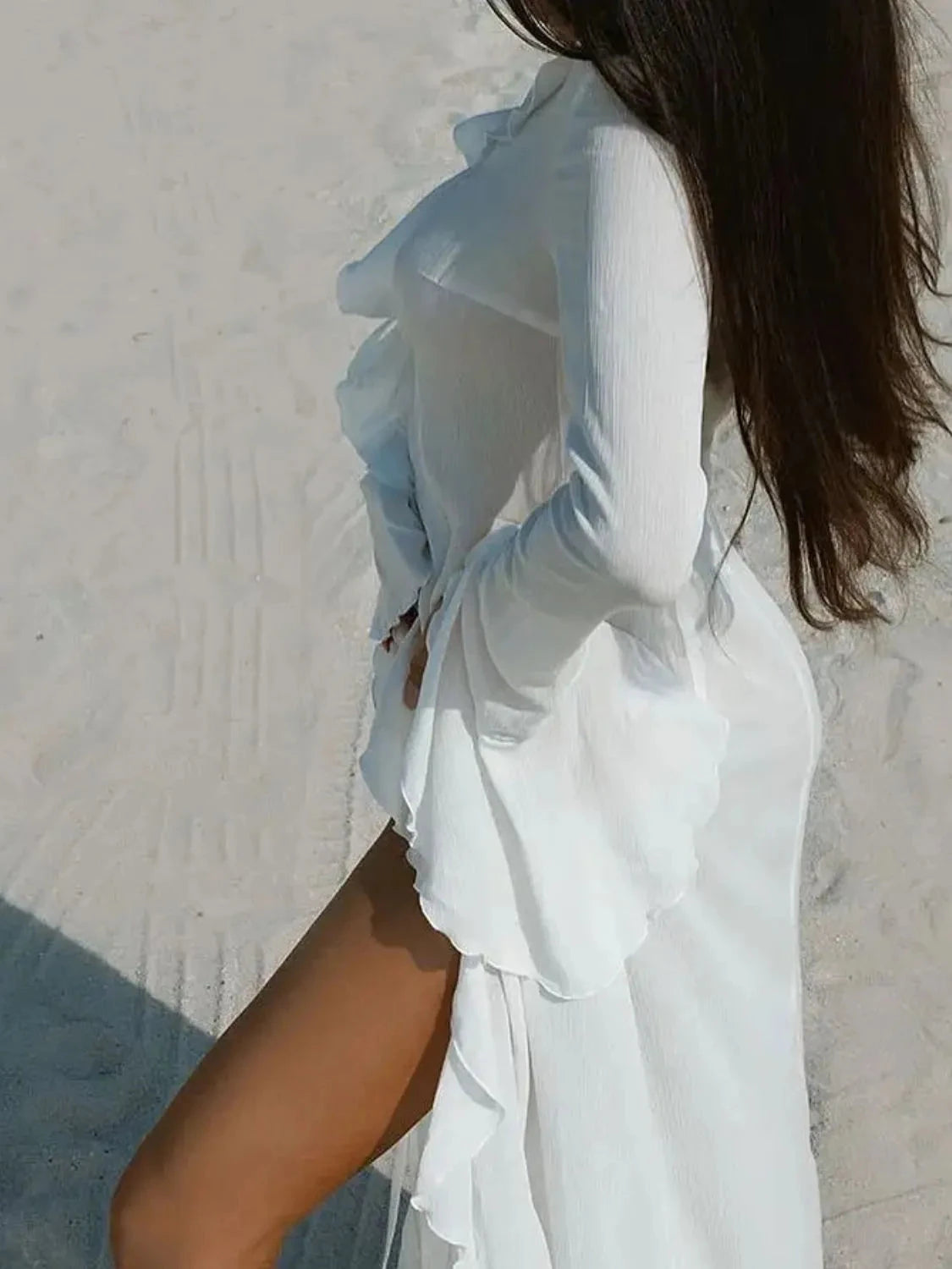 Ruffled Long Sleeve Cover-Up Dress