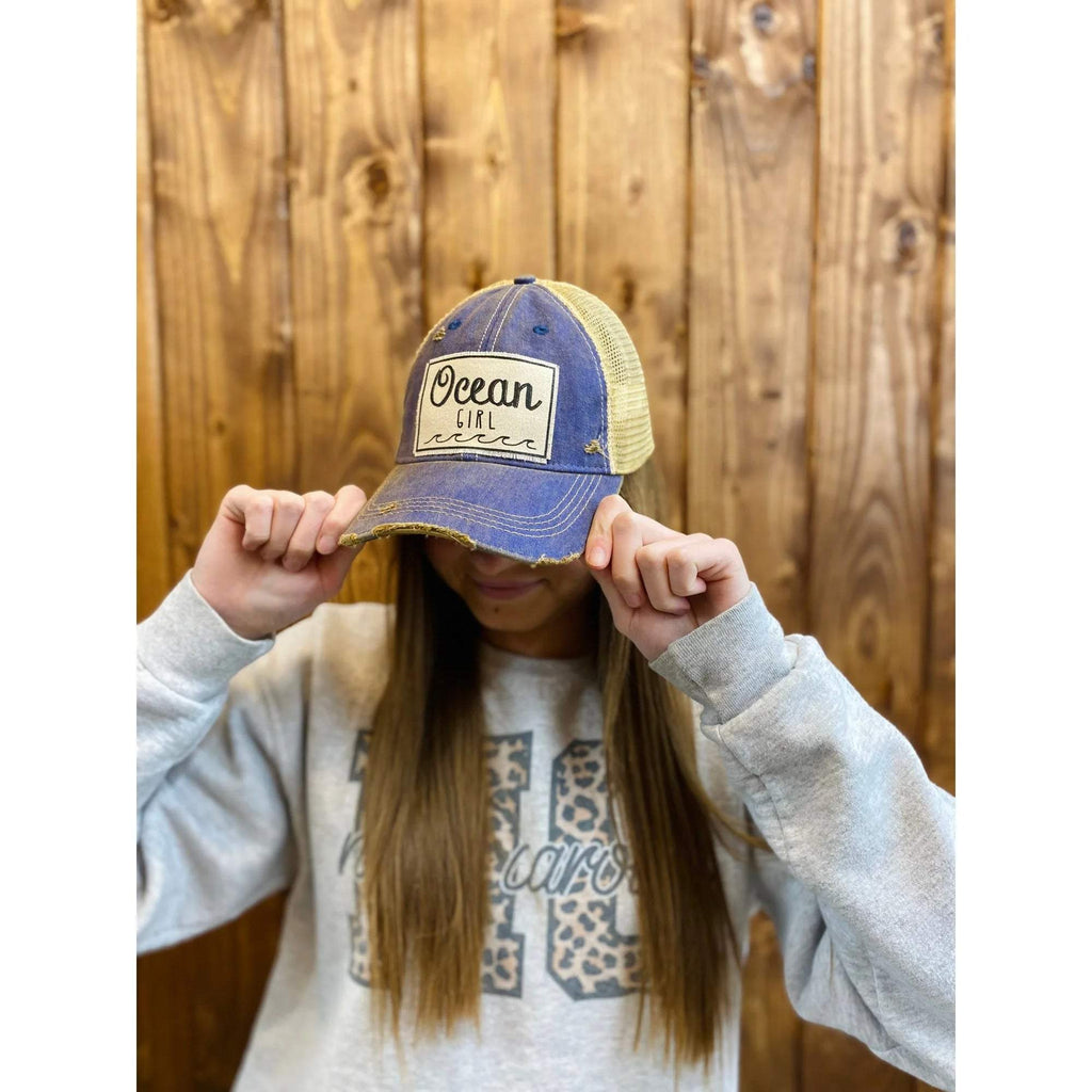 Ocean Girl Trucker Cap - Distressed Beachy Style Hat for Women.