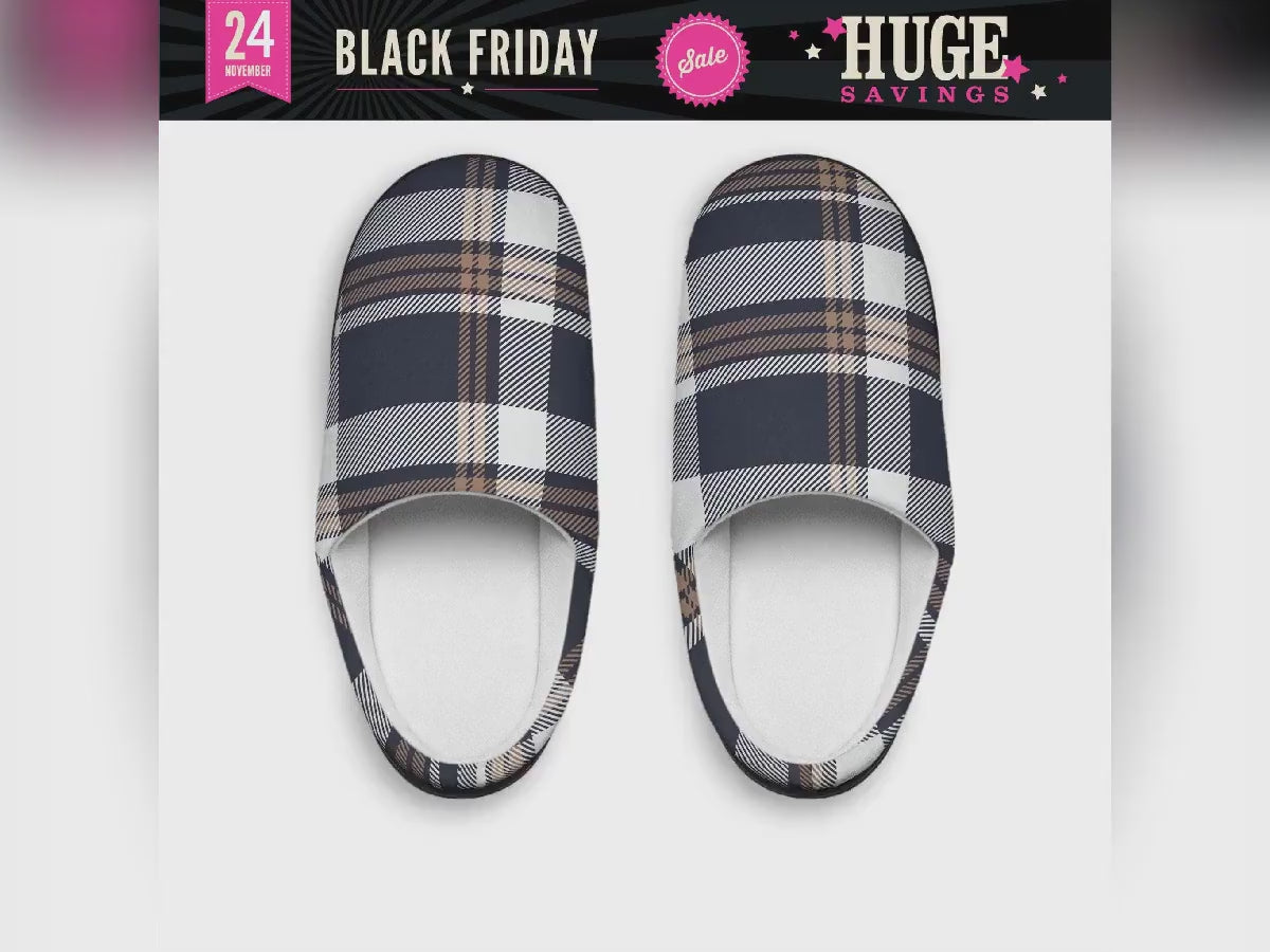 Cozy Plaid Slippers for Men - Tartan House Shoes & Indoor Moccasins for Relaxation.